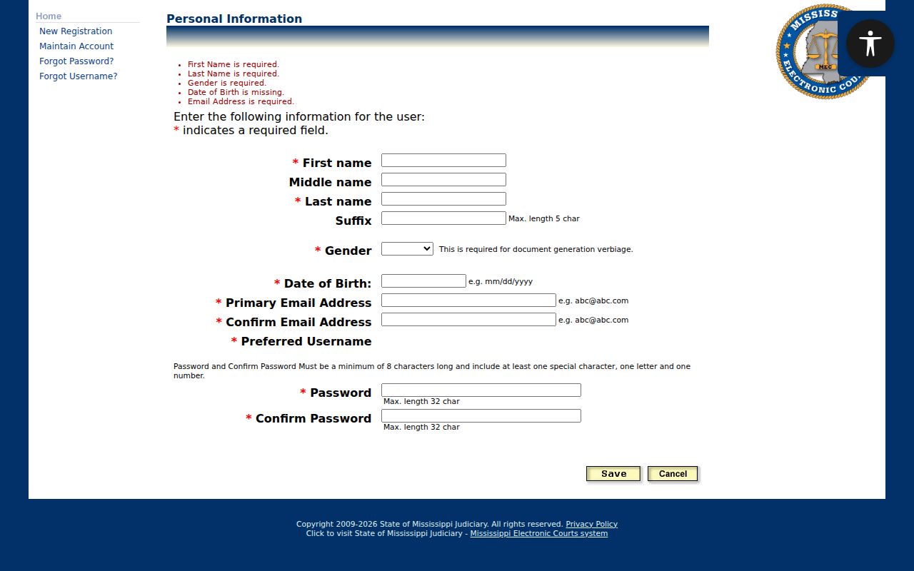 Stone County docket search PAMEC account information fields