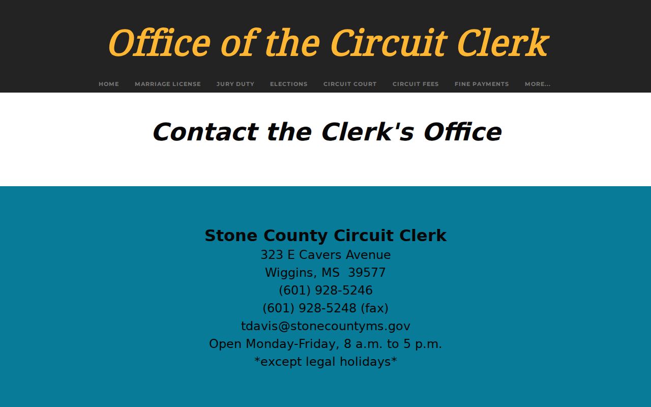 Stone County court schedule Circuit Clerk contact page