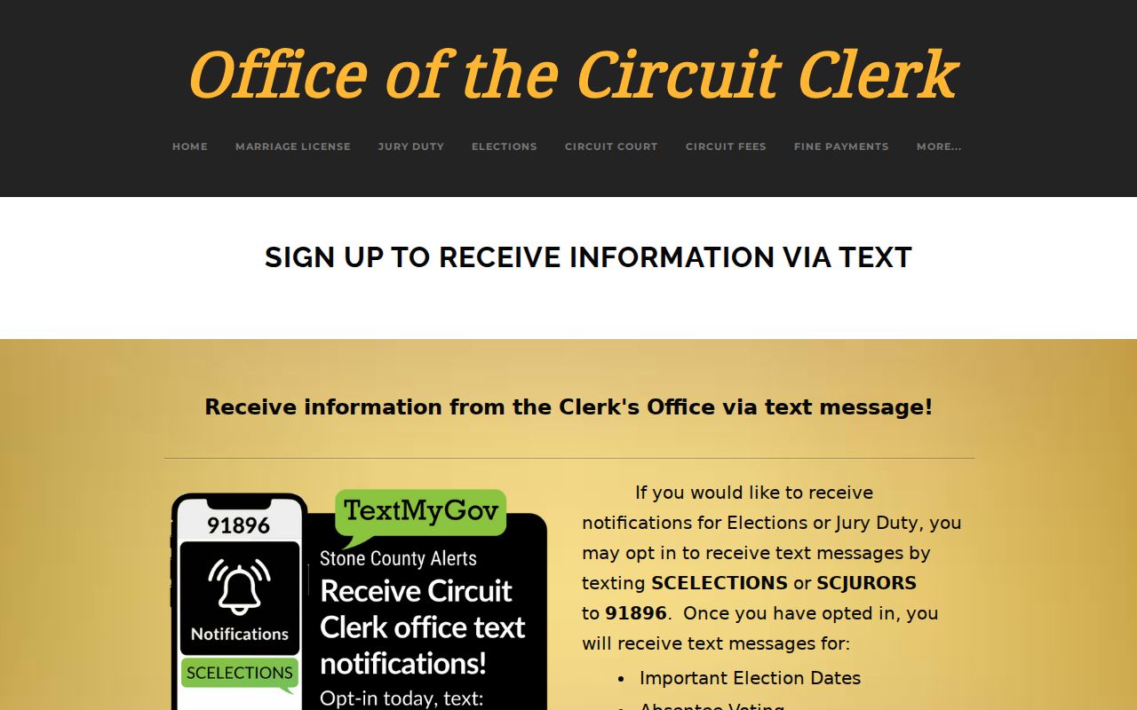 Stone County court schedule Circuit Clerk text alert information