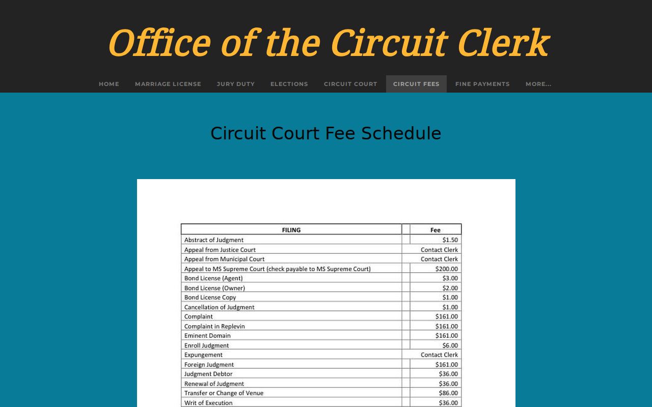 Stone County court case records Circuit Clerk fee schedule