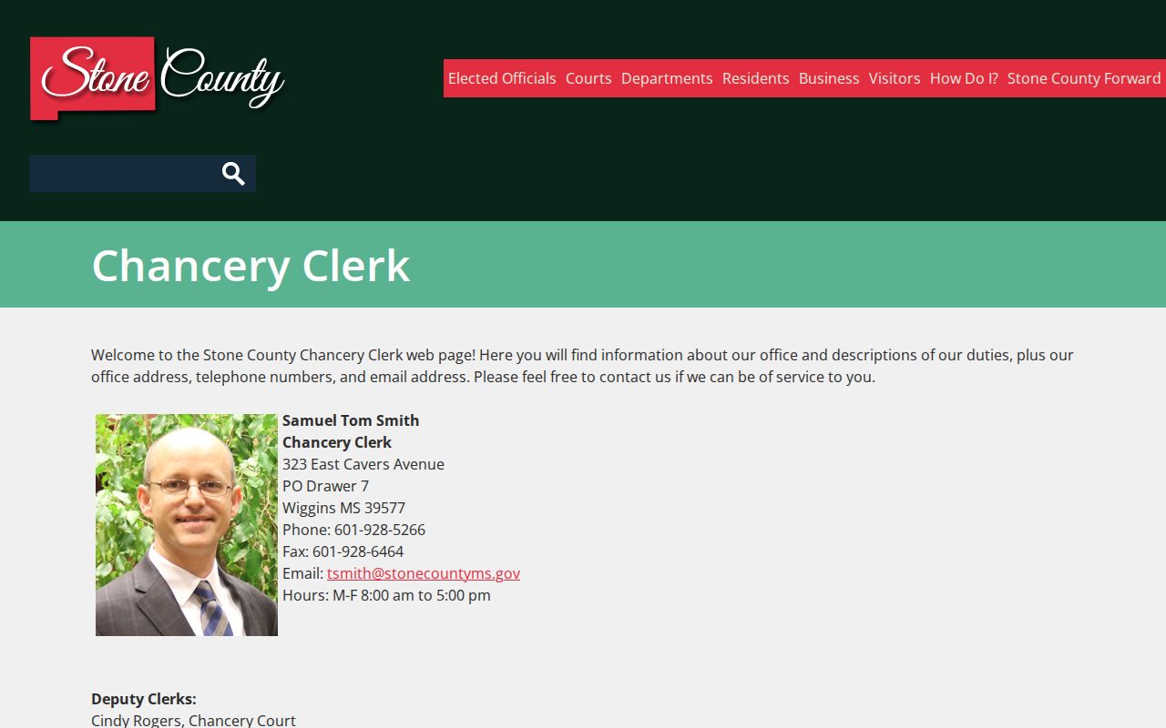 Stone County Chancery Court docket clerk official contact page