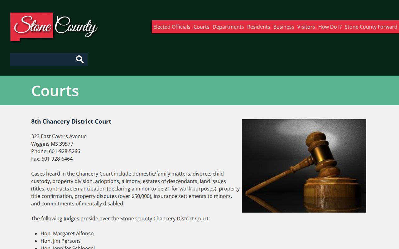Stone County court docket court map for Circuit Chancery and Justice Court